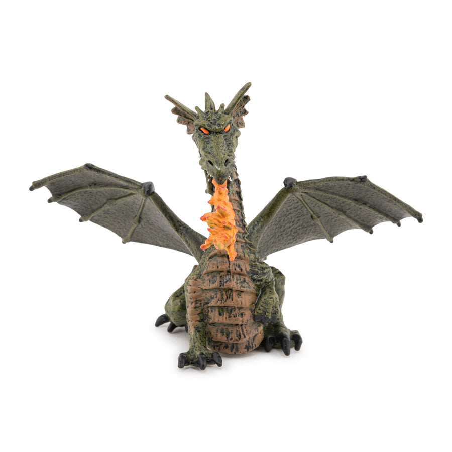 Figurine Dragon ailé vert avec flamme Papo en PVC, Collection Monde enchanté, jouet éducatif idéal pour enfants