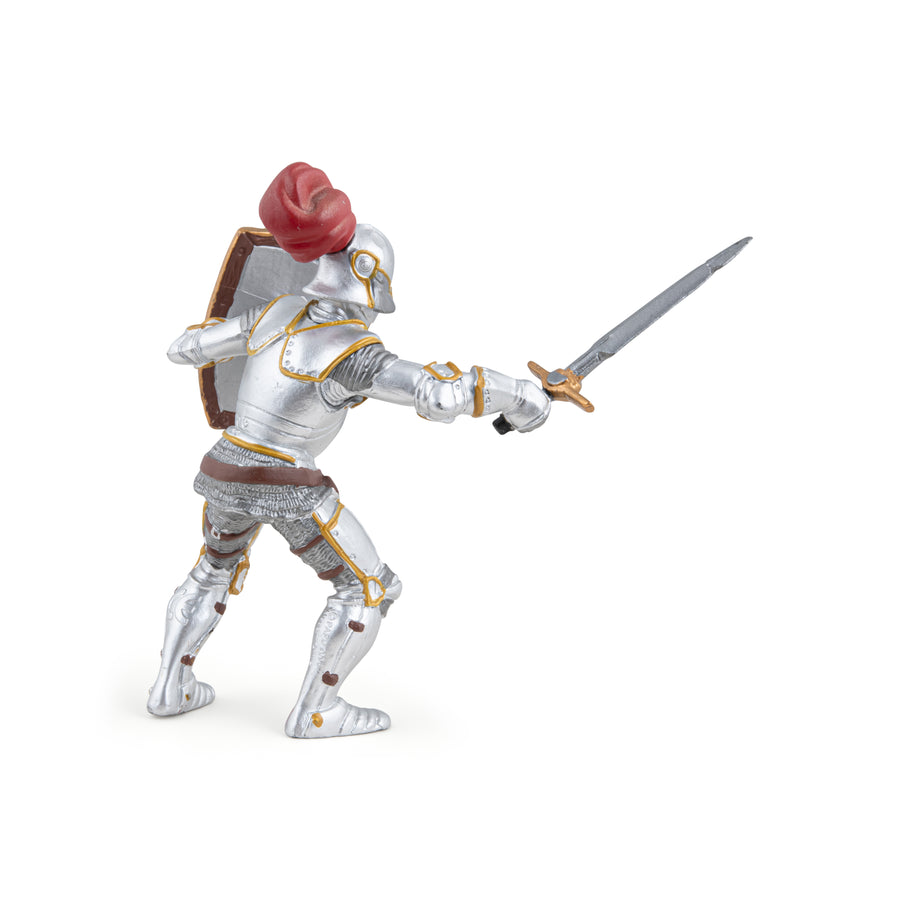 Chevalier en armure au plumet rouge Papo en PVC, Collection Médiéval, jouet éducatif idéal pour enfants et collectionneurs