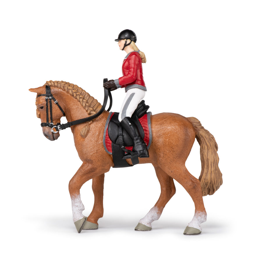 Figurine Cheval de promenade et sa cavalière Papo en PVC, Collection chevaux, jouet éducatif idéal pour enfants et collectionneurs